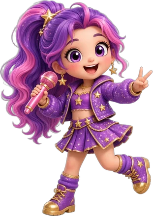 Niña estrella pop con micrófono rosa