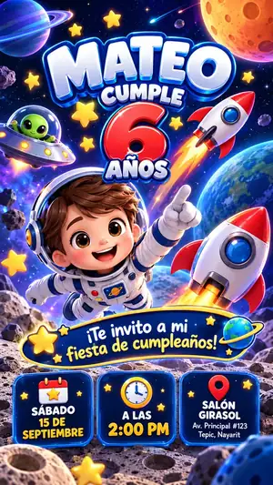 Invitación de Mateo, temática Espacio